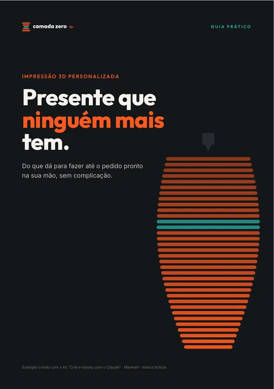 Capa do e-book de exemplo, de uma marca fictícia de impressão 3D